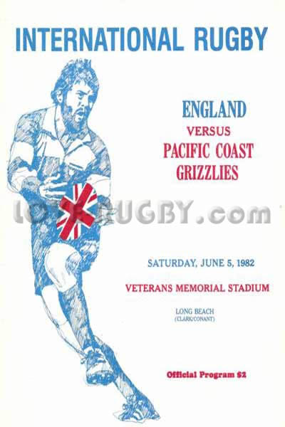1982 Pacific Coast Grizzlies v England  Rugby Programme
